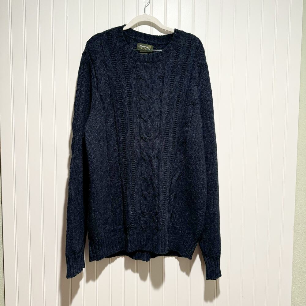 Eddie Bauer Wool Cableknit Sweater Navy Blue Size XL